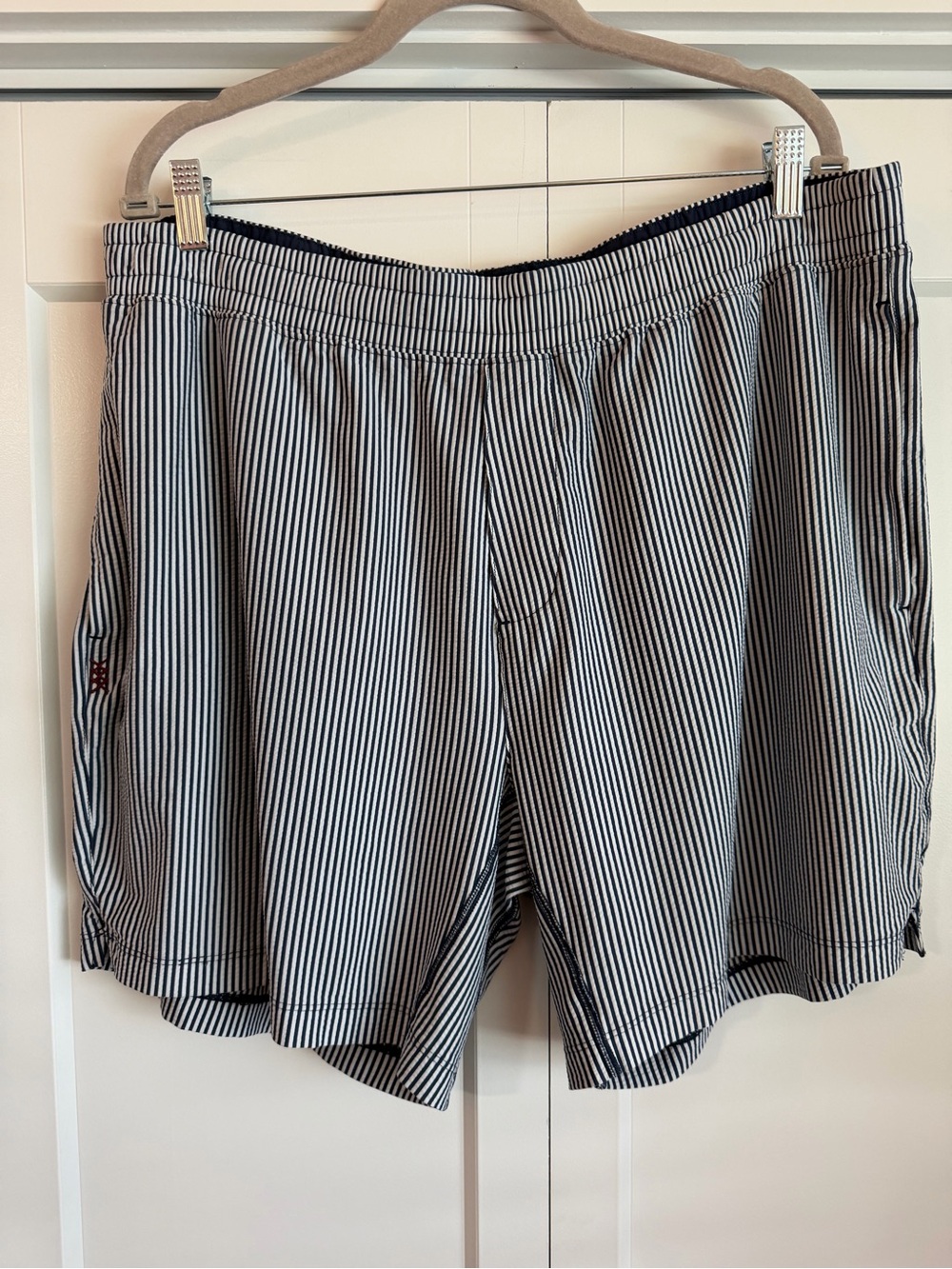Rhone Men's Striped Seersucker Shorts - Navy & White, Size XXL - 0191